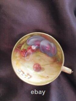 Royal Worcester Painted Fruit Demitasse Cup & Saucer with Painter Signature