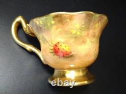Royal Worcester Painted Fruit Gold Cup and Saucer Albert Shuck Antique