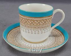 Royal Worcester Pattern B853 Turquoise Beige Floral Gold Demitasse Cup & Saucer