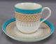 Royal Worcester Pattern B853 Turquoise Beige Floral Gold Demitasse Cup & Saucer