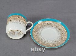 Royal Worcester Pattern B853 Turquoise Beige Floral Gold Demitasse Cup & Saucer