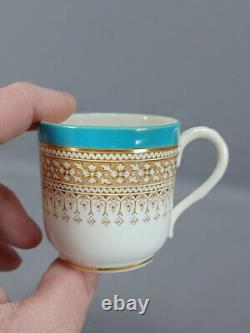 Royal Worcester Pattern B853 Turquoise Beige Floral Gold Demitasse Cup & Saucer