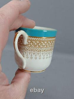 Royal Worcester Pattern B853 Turquoise Beige Floral Gold Demitasse Cup & Saucer