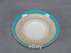 Royal Worcester Pattern B853 Turquoise Beige Floral Gold Demitasse Cup & Saucer