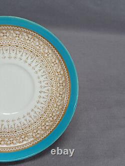 Royal Worcester Pattern B853 Turquoise Beige Floral Gold Demitasse Cup & Saucer