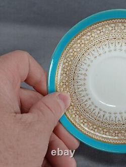 Royal Worcester Pattern B853 Turquoise Beige Floral Gold Demitasse Cup & Saucer