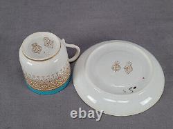 Royal Worcester Pattern B853 Turquoise Beige Floral Gold Demitasse Cup & Saucer