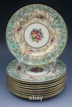 Royal Worcester Porcelain Set of 11 Bread Plates Z277 Green Rose Bouquet Gilt