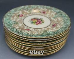 Royal Worcester Porcelain Set of 11 Bread Plates Z277 Green Rose Bouquet Gilt
