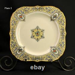 Royal Worcester Portia Set of 3 Square Plates Raised Enamel Florals withGold 1921