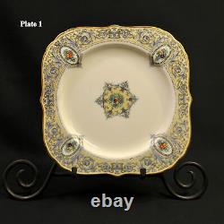 Royal Worcester Portia Set of 8 Square Plates Raised Enamel Florals withGold 1920