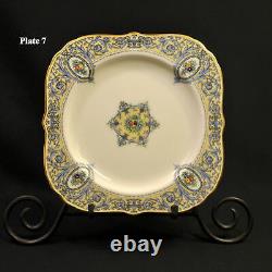 Royal Worcester Portia Set of 8 Square Plates Raised Enamel Florals withGold 1920