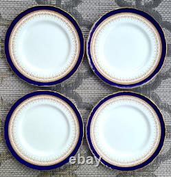 Royal Worcester Regency Blue Dinner Plates 10 7/8 Cobalt Blue Gold Rim Set Of 4
