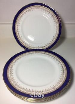 Royal Worcester Regency Blue Dinner Plates 10 7/8 Cobalt Blue Gold Rim Set Of 6