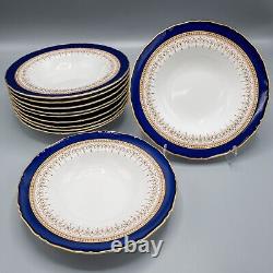 Royal Worcester Regency Blue Rimmed Soup Bowls Set of 11- 8 FREE USA SHIPPING