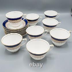 Royal Worcester Regency Blue Tea Cup & Saucers Set of 8 FREE USA SHIPPING