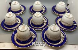 Royal Worcester Regency Cobalt Blue Demitasse Cups & Saucers Set of 8