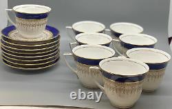 Royal Worcester Regency Cobalt Blue Demitasse Cups & Saucers Set of 8