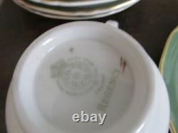 Royal Worcester Regency England Porcelain Set Of 8 Cup And Saucer Green