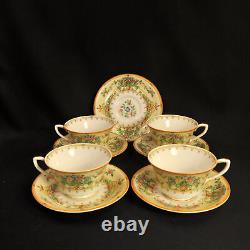 Royal Worcester Riviera 4 Cups 5 Saucers Floral Hand Painted Raised Enamel 1928