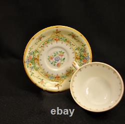 Royal Worcester Riviera 4 Cups 5 Saucers Floral Hand Painted Raised Enamel 1928