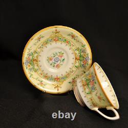 Royal Worcester Riviera 4 Cups 5 Saucers Floral Hand Painted Raised Enamel 1928