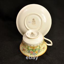 Royal Worcester Riviera 4 Cups 5 Saucers Floral Hand Painted Raised Enamel 1928