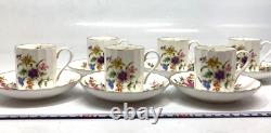 Royal Worcester Roanoke White demitasse Tea Cup and Saucer flower set of 6