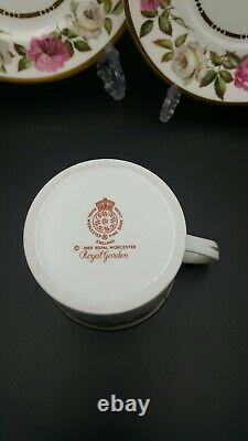 Royal Worcester Royal Garden Tea Cups, Saucers, Plates (Tea Trios)-Set of 6
