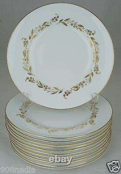Royal Worcester Saguenay Salad Plate Set 12 White, Gold Leaf Flower Garland