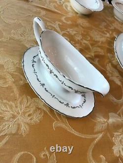 Royal Worcester Silver Chantilly English Bone Fine China setting for 12 + more