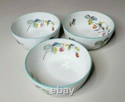 Royal Worcester Strawberry Fair Blue Rim English Set of 3 Individual Bowls
