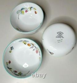 Royal Worcester Strawberry Fair Blue Rim English Set of 3 Individual Bowls