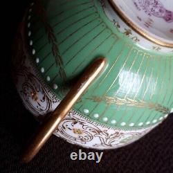 Royal Worcester Tea Cup and Saucer Gilt Green & Jewels Design 1931