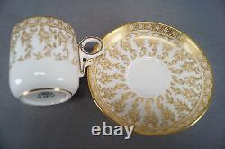 Royal Worcester W 3020 7 Pattern Gold Floral Demitasse Cup & Saucer Circa 1951