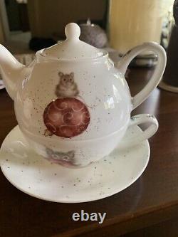 Royal Worcester Wrendale Designs Tea for One Stacking Tea Set, Cat And Mouse