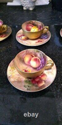 Royal Worcester fruit, hand painted miniature Cups and Saucers Set of 6 signed