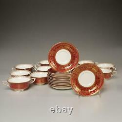 SET OF (12) VINTAGE ROYAL WORCESTER EMBASSY RUBY CREAM SOUP BOWLS With SAUCERS