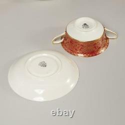 SET OF (12) VINTAGE ROYAL WORCESTER EMBASSY RUBY CREAM SOUP BOWLS With SAUCERS
