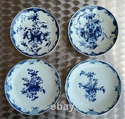 SET OF 4 WORCESTER EARLY PERIOD DR WALL TEA SAUCERS MANSFIELD PATTERN c1770