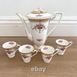 SUPER RARE Antique 1918 Royal Worcester Roses Tea Set Teapot & 4 Cups Mint