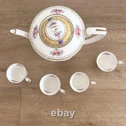 SUPER RARE Antique 1918 Royal Worcester Roses Tea Set Teapot & 4 Cups Mint