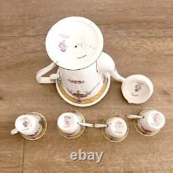 SUPER RARE Antique 1918 Royal Worcester Roses Tea Set Teapot & 4 Cups Mint