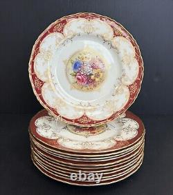 Set 12 Royal Worcester England Hand Painted Floral Dinner Plates