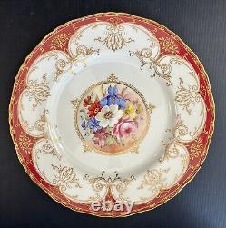 Set 12 Royal Worcester England Hand Painted Floral Dinner Plates