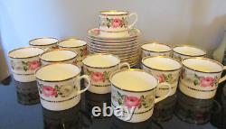 Set 12 Royal Worcester Royal Garden Pink White Rose Gold Gilt Tea Cups Saucers