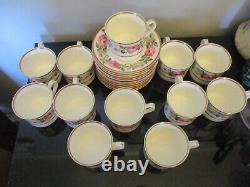 Set 12 Royal Worcester Royal Garden Pink White Rose Gold Gilt Tea Cups Saucers