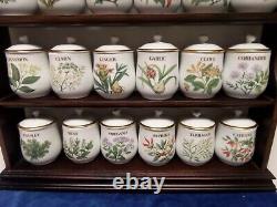 Set 24 of Royal Worcester Herb and Spice Lidded Jars with Kemden Wood Rack