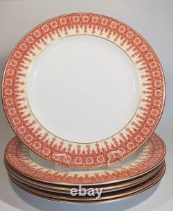 Set 6 Antique Royal Worcester Dinner Plates Burnt Orange Fleur De Lis Gilt W2302
