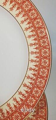 Set 6 Antique Royal Worcester Dinner Plates Burnt Orange Fleur De Lis Gilt W2302